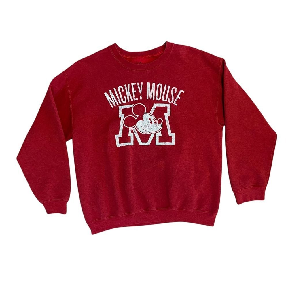 Disney Mickey Mouse Sweatshirt Crewneck Pullover Men's Red‎ College Large